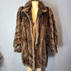 Vtg 70s Faux Fur Coat Luxury Mob Wife Womens Sz Medium Brown Winter Retro Indie